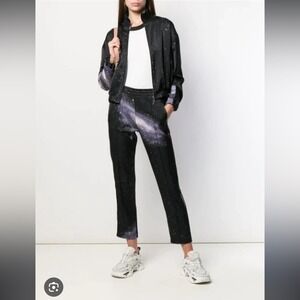 Pinko Galaxy Print Track Bomber Jacket In Black tech retro 80s style alien space